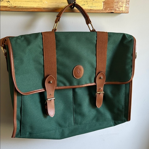 Polo Ralph Lauren Other - Vintage 90s Ralph Lauren Pony Logo Leather Trim Briefcase Messenger Bag